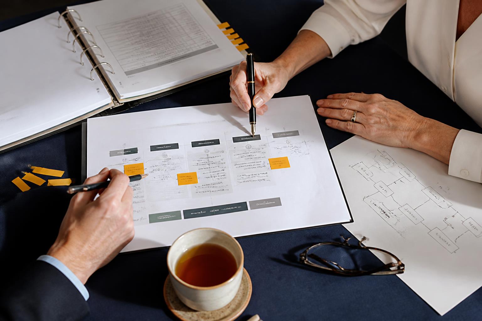 Quality improvement plan being annotated during a governance consultation
